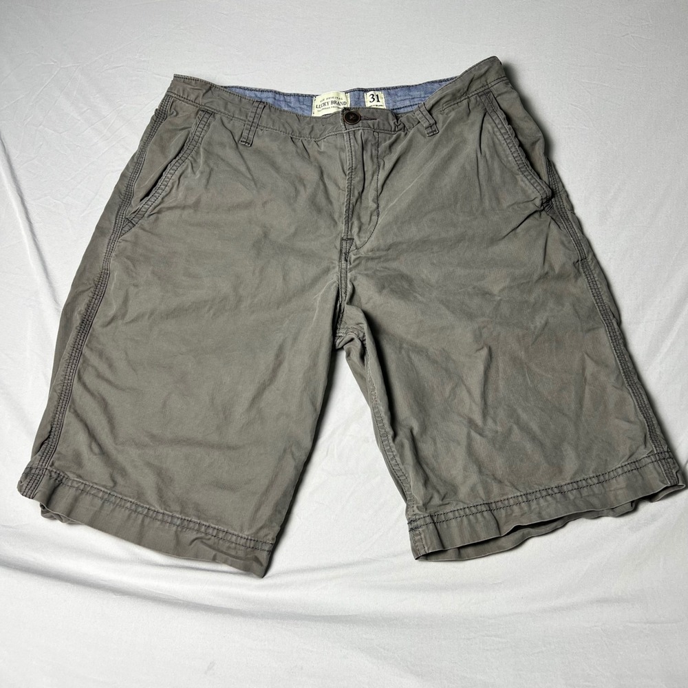 Lucky Brand Mens 31 Chino Shorts Olive Grey Cotton Herringbone Flat Front Casual